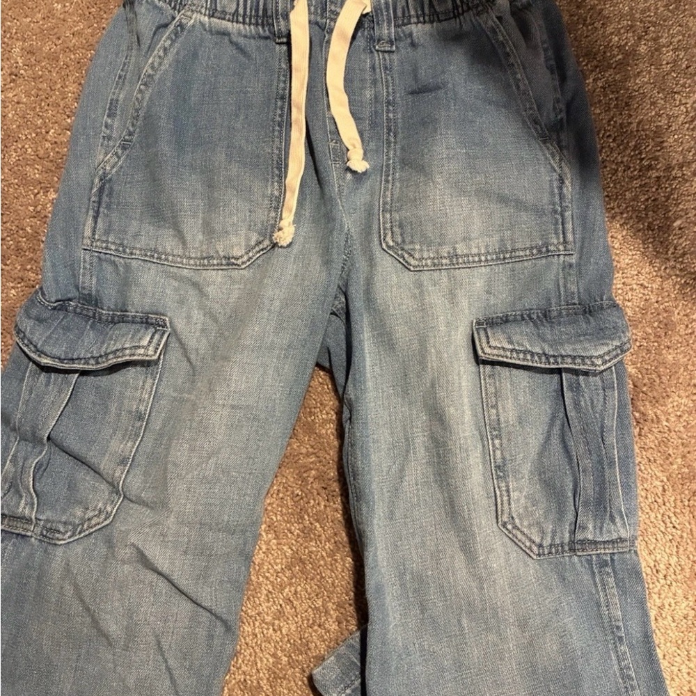 GAP Denim Blue Relaxed Tie Front Cargo Jeans